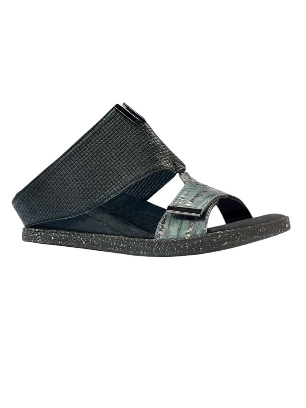Modzori Kleo 6 - Metallic Teal Flips to Black Wedge Sandals - Picture 3 of 14